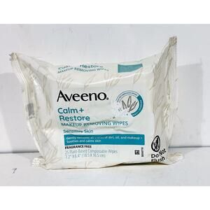 Aveeno Calm + Restore Makeup Remover Wipes 25 Ct Oat Hypoallergenic